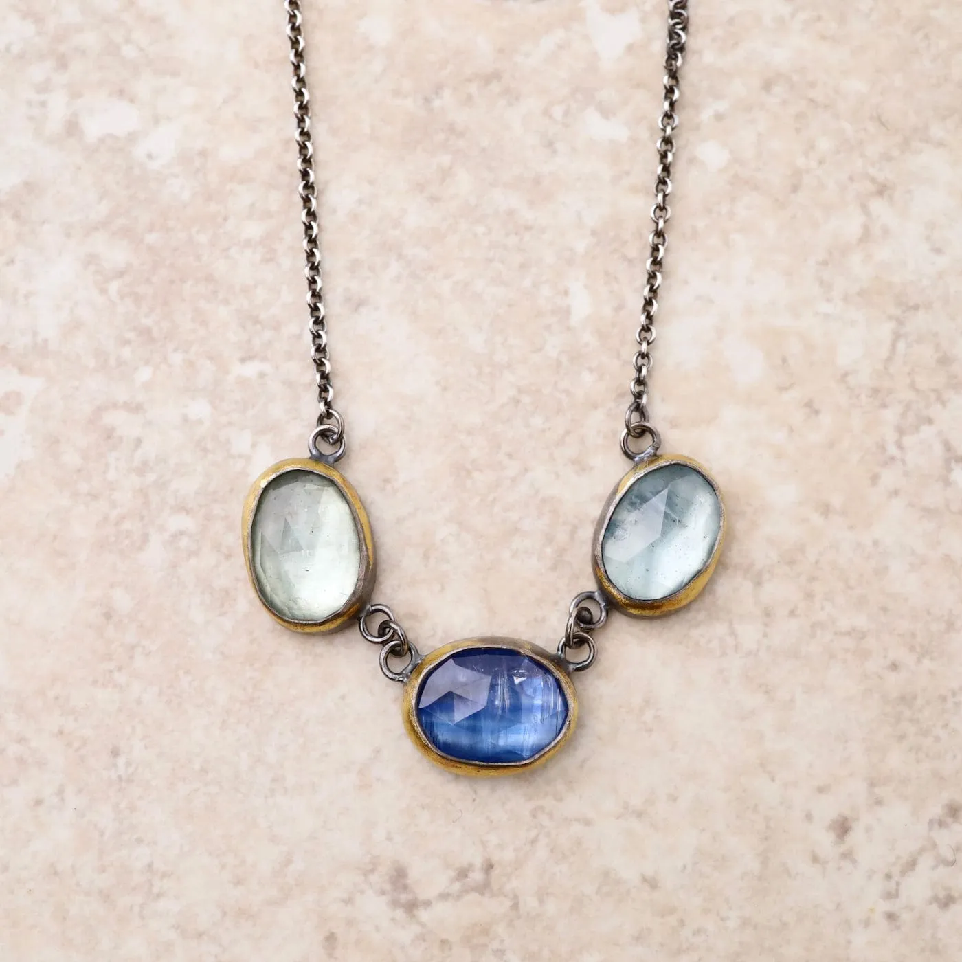 3 Crescent Rim Necklace with Kyanite & Aquamarine