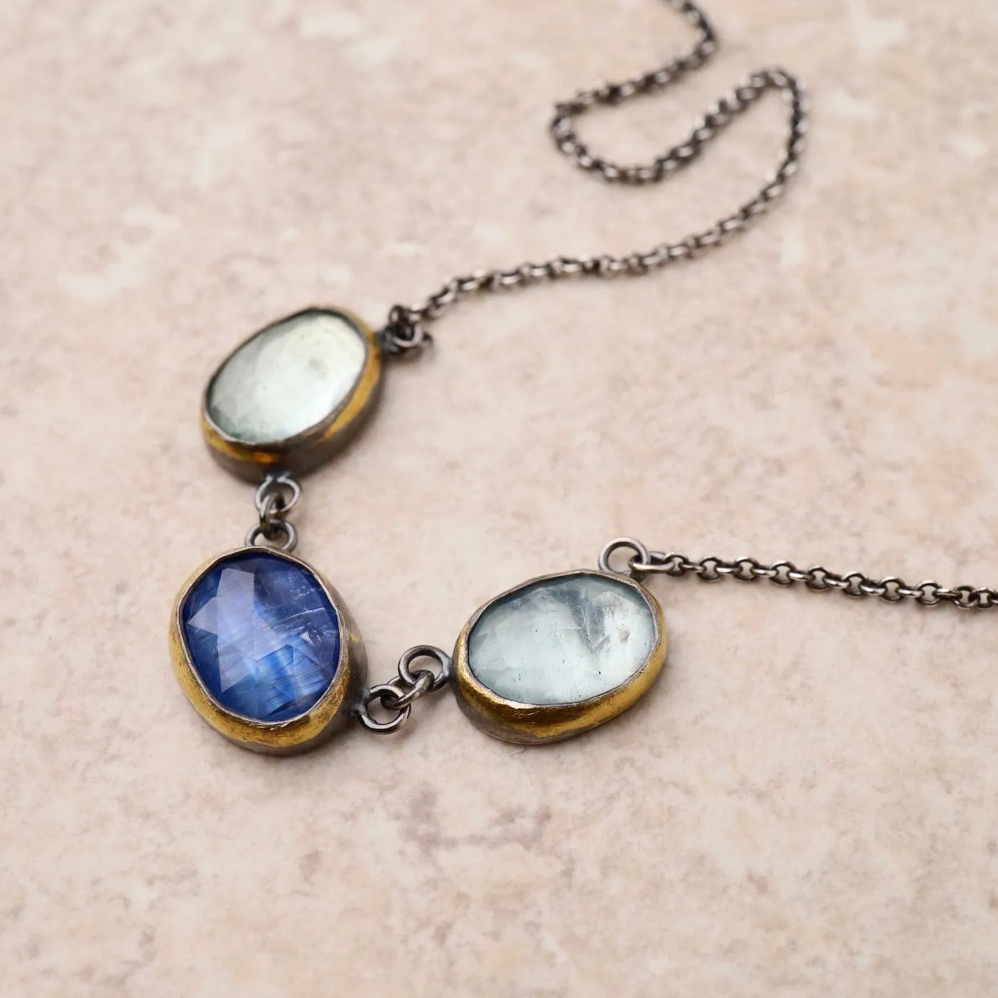 3 Crescent Rim Necklace with Kyanite & Aquamarine