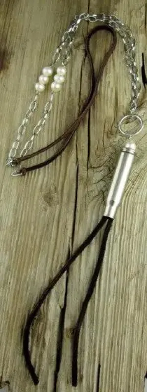 308 Silver Leather Pearl Necklace