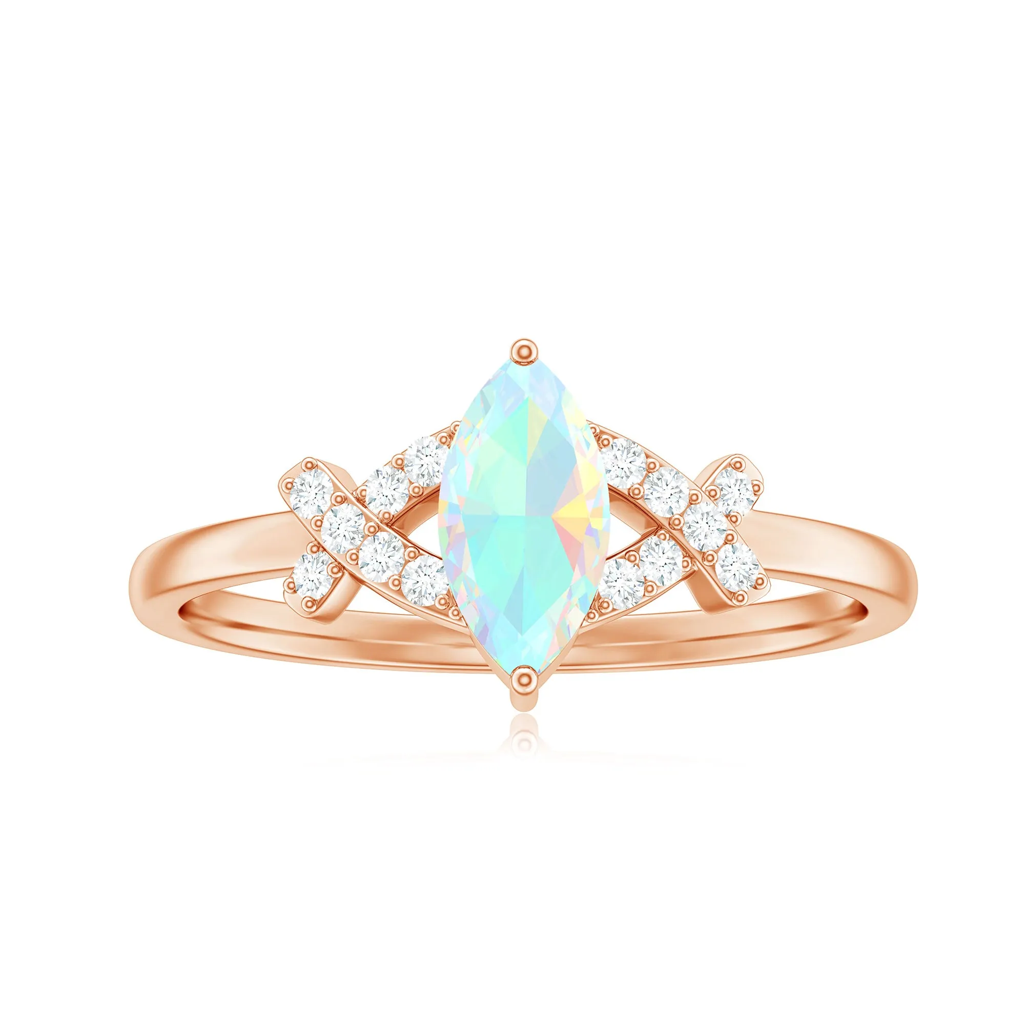 3/4 CT Marquise Cut Ethiopian Opal and Diamond Minimal Ring