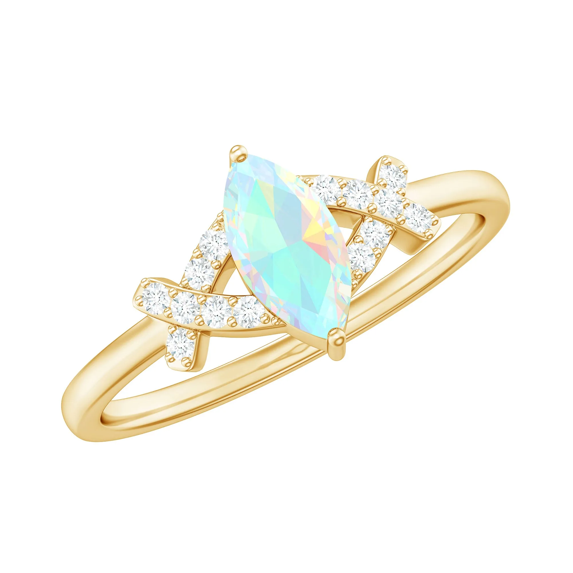 3/4 CT Marquise Cut Ethiopian Opal and Diamond Minimal Ring