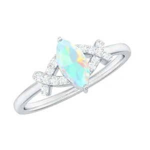 3/4 CT Marquise Cut Ethiopian Opal and Diamond Minimal Ring