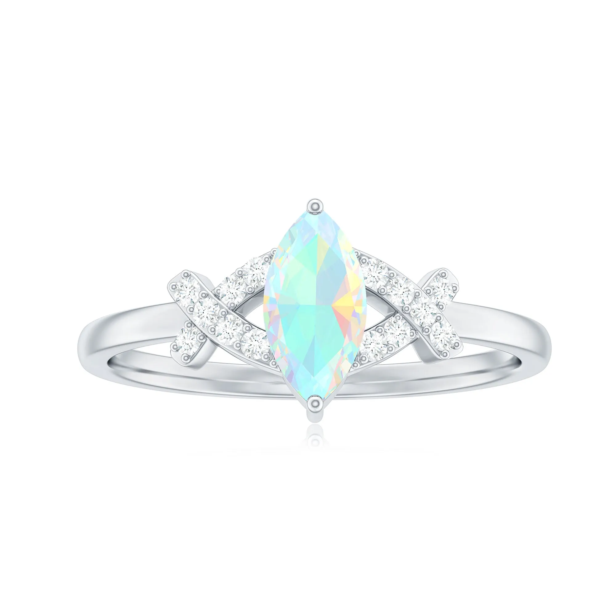 3/4 CT Marquise Cut Ethiopian Opal and Diamond Minimal Ring