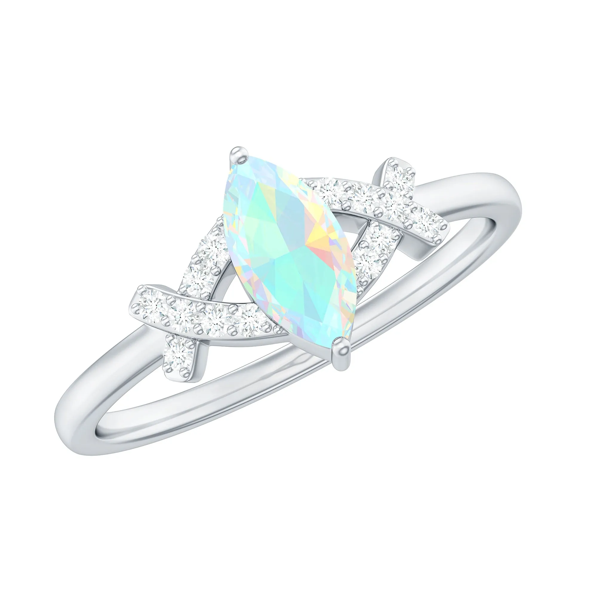 3/4 CT Marquise Cut Ethiopian Opal and Diamond Minimal Ring