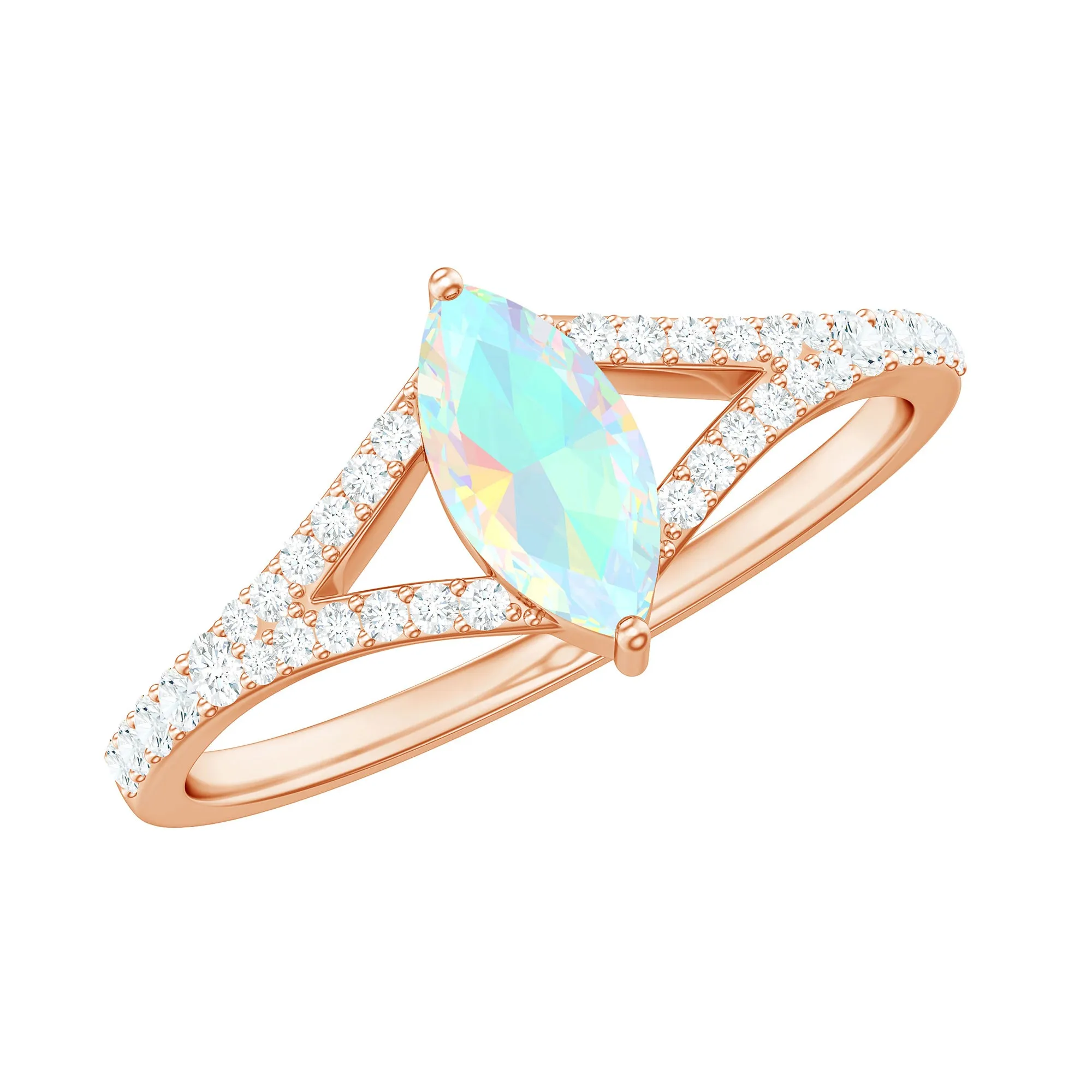 3/4 CT Minimal Ethiopian Opal Solitaire Split Shank Ring with Diamond
