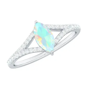 3/4 CT Minimal Ethiopian Opal Solitaire Split Shank Ring with Diamond