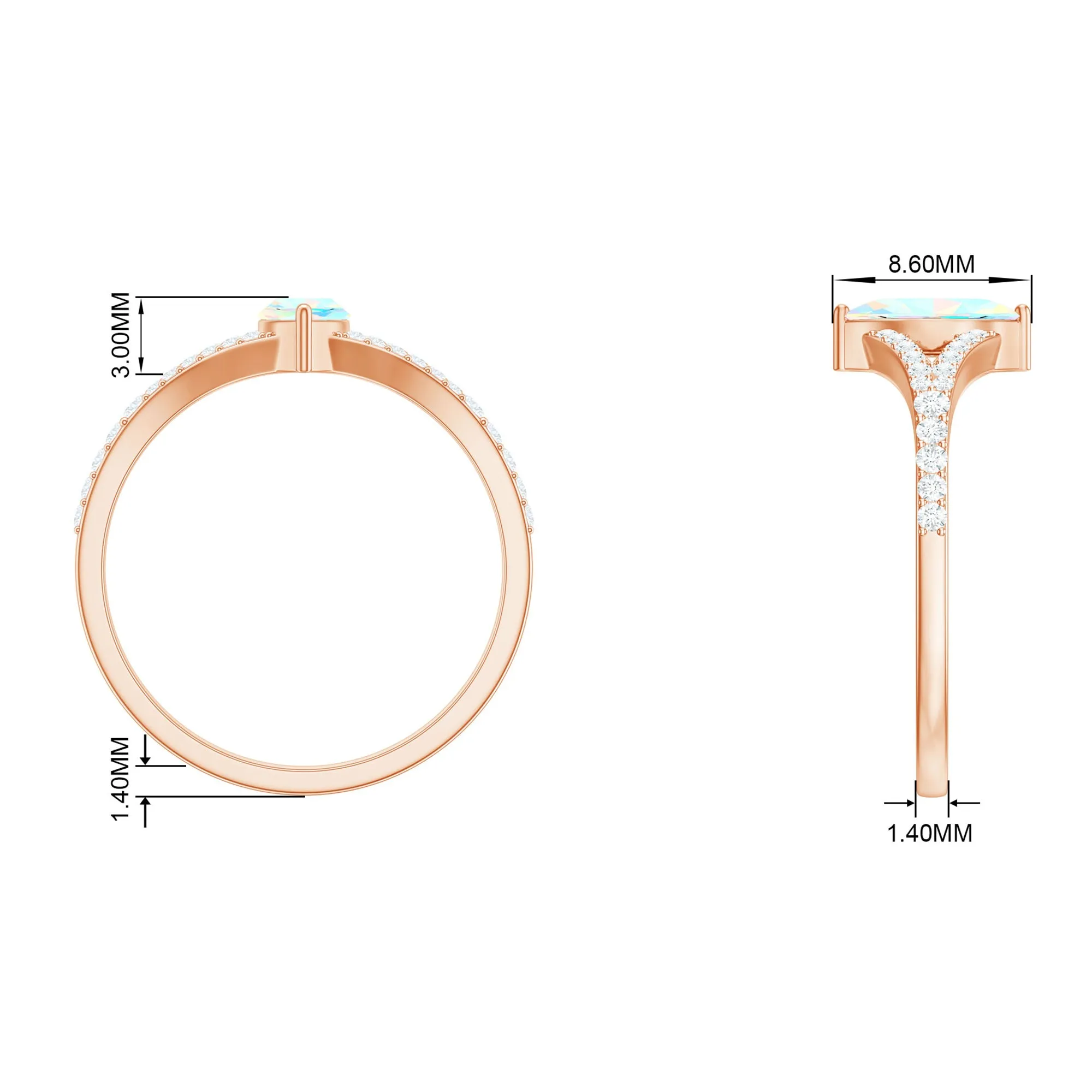 3/4 CT Minimal Ethiopian Opal Solitaire Split Shank Ring with Diamond