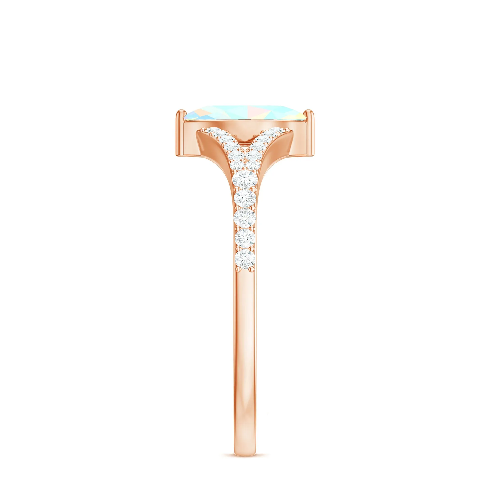 3/4 CT Minimal Ethiopian Opal Solitaire Split Shank Ring with Diamond