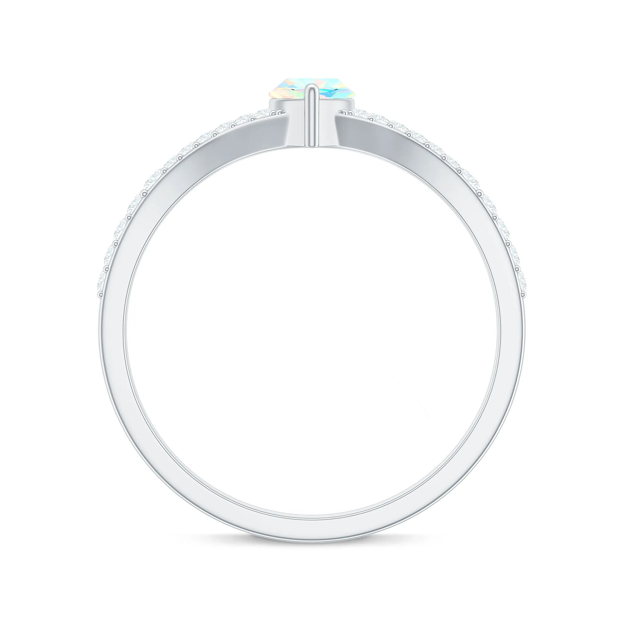 3/4 CT Minimal Ethiopian Opal Solitaire Split Shank Ring with Diamond