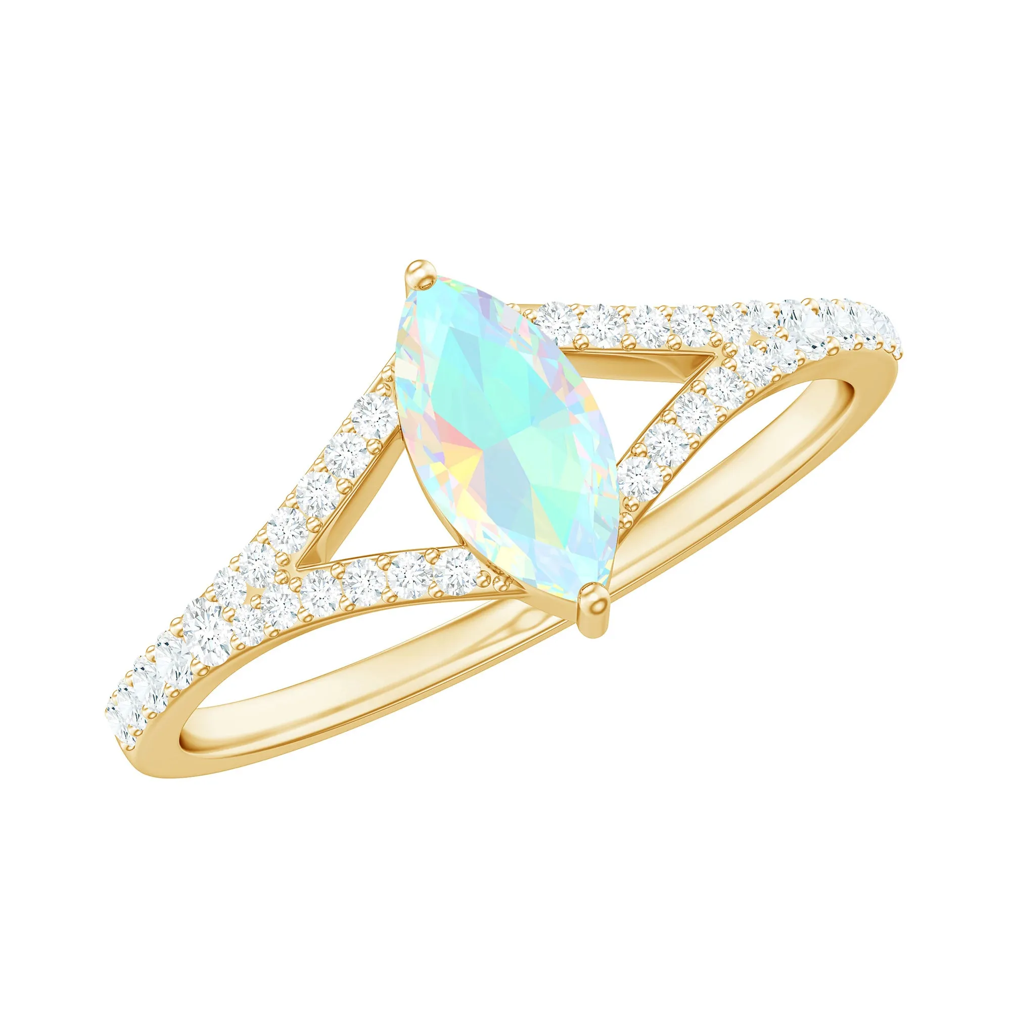 3/4 CT Minimal Ethiopian Opal Solitaire Split Shank Ring with Diamond