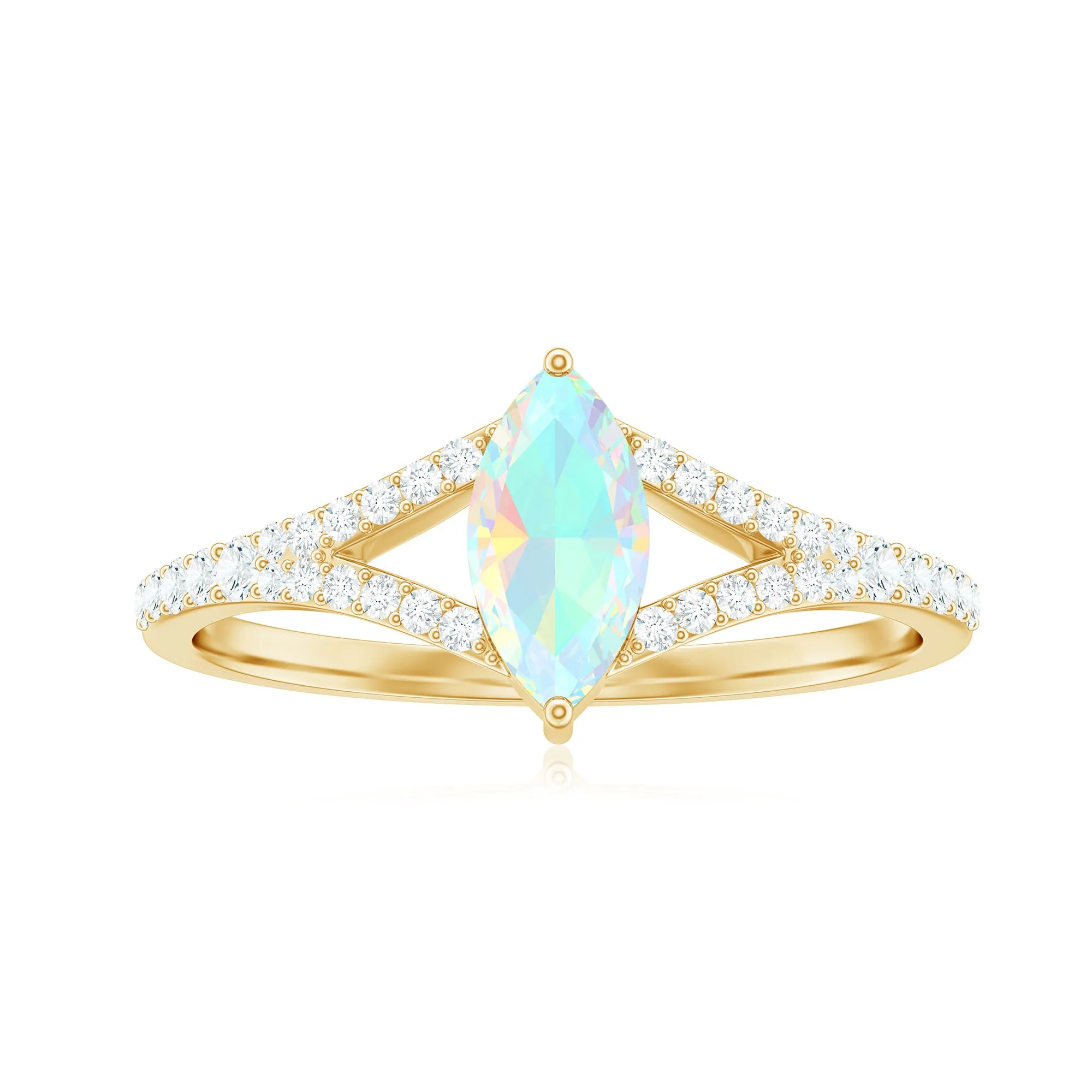 3/4 CT Minimal Ethiopian Opal Solitaire Split Shank Ring with Diamond