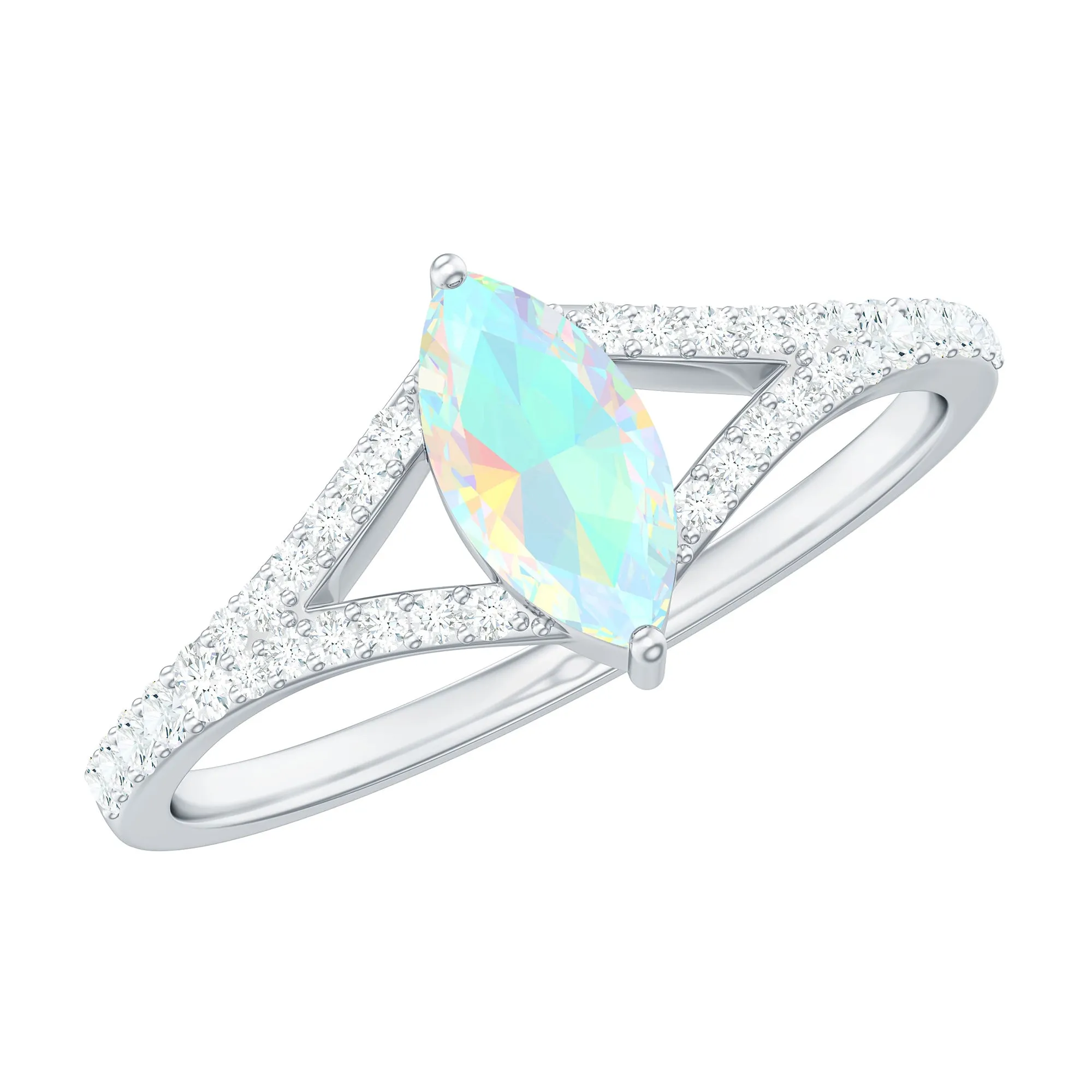 3/4 CT Minimal Ethiopian Opal Solitaire Split Shank Ring with Diamond