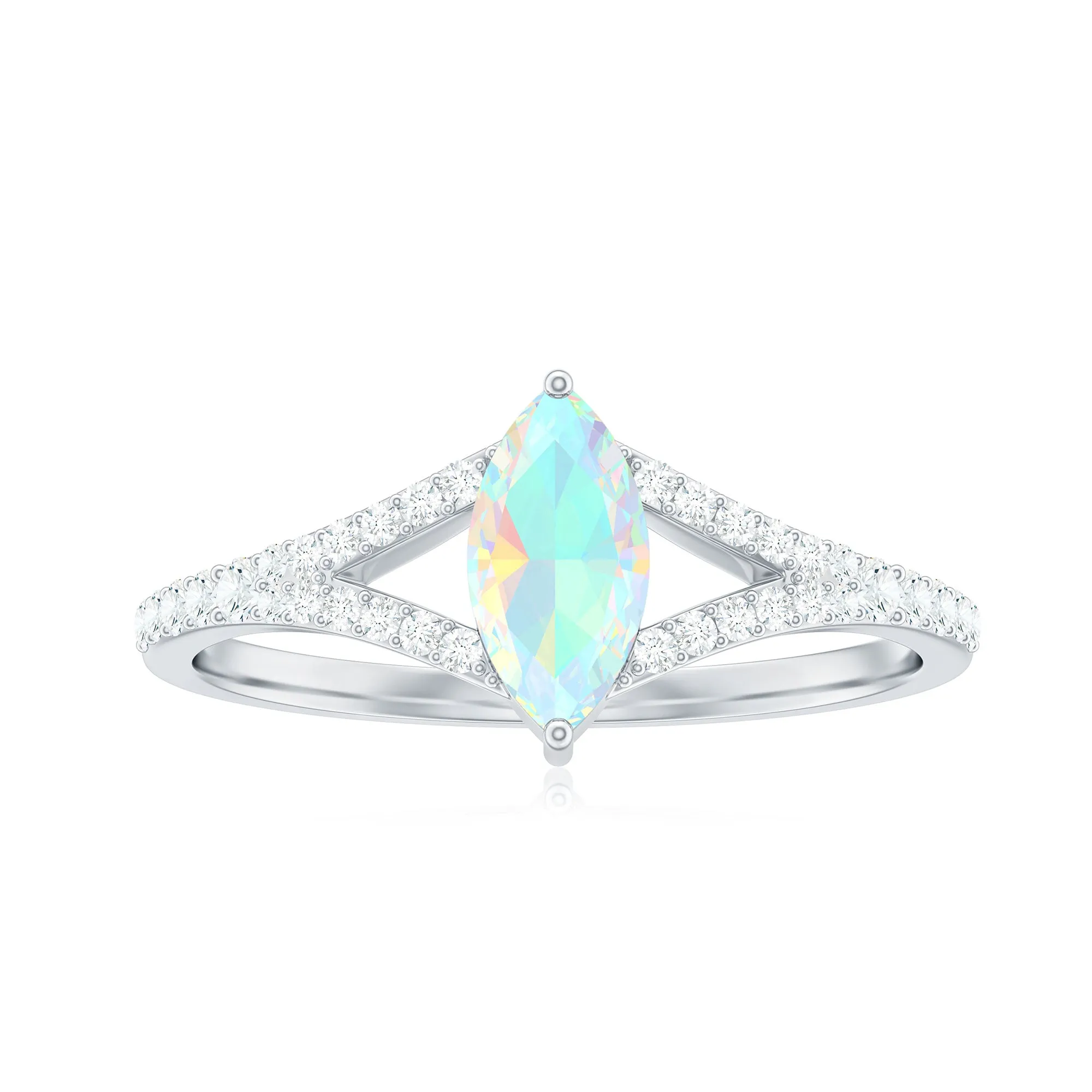 3/4 CT Minimal Ethiopian Opal Solitaire Split Shank Ring with Diamond