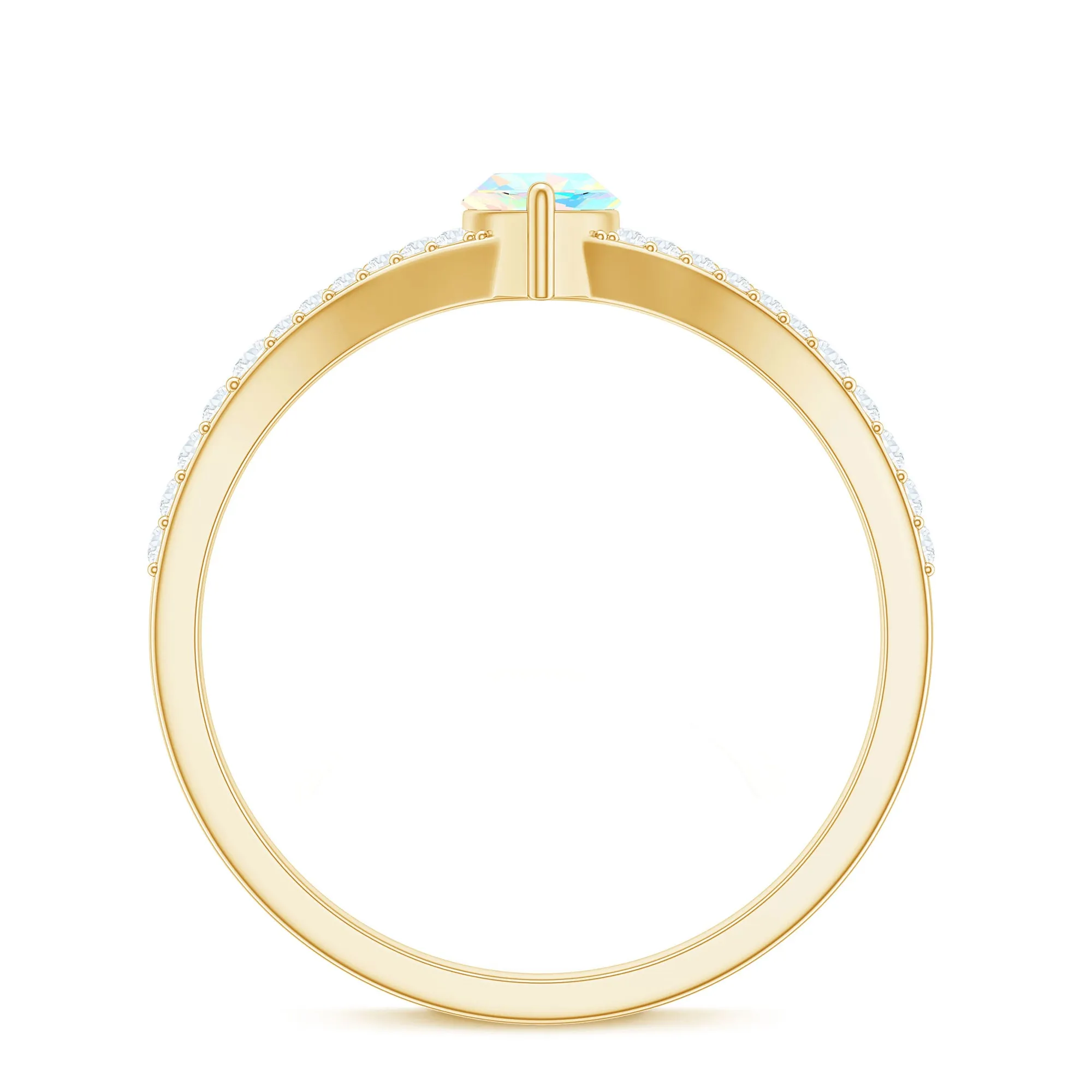 3/4 CT Minimal Ethiopian Opal Solitaire Split Shank Ring with Diamond