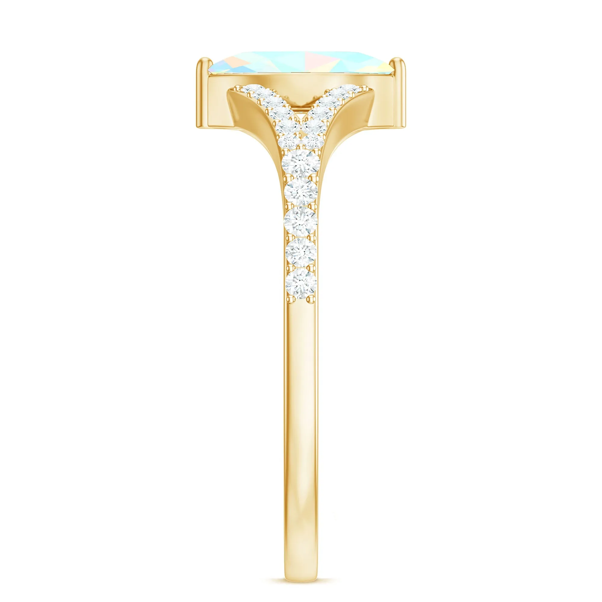 3/4 CT Minimal Ethiopian Opal Solitaire Split Shank Ring with Diamond
