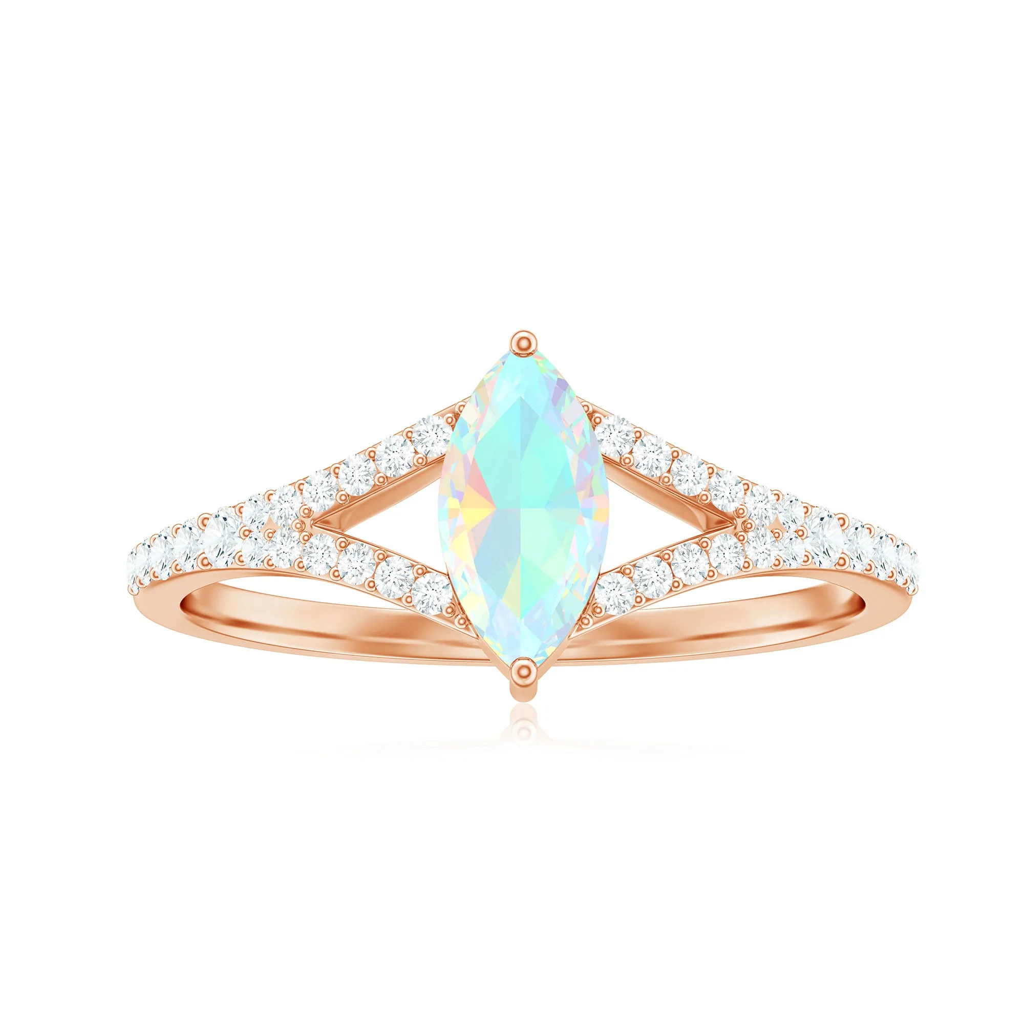 3/4 CT Minimal Ethiopian Opal Solitaire Split Shank Ring with Diamond