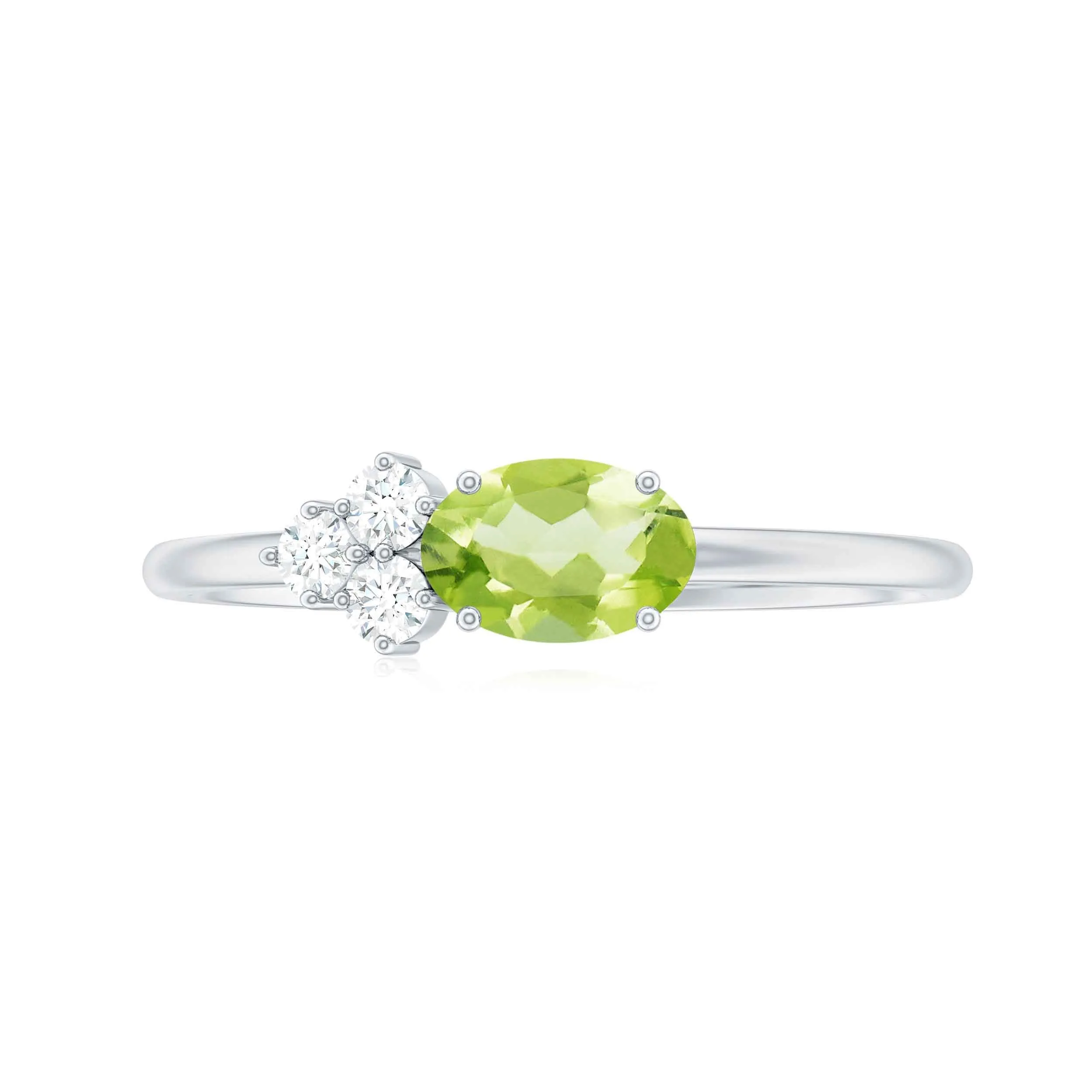 3/4 CT Oval Cut Peridot Promise Ring with Diamond Trio