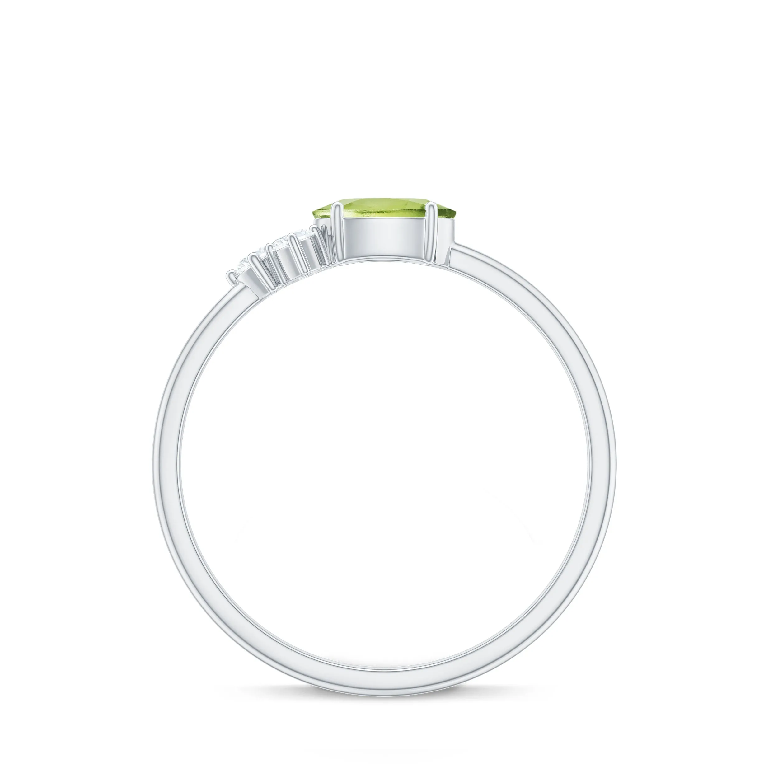 3/4 CT Oval Cut Peridot Promise Ring with Diamond Trio