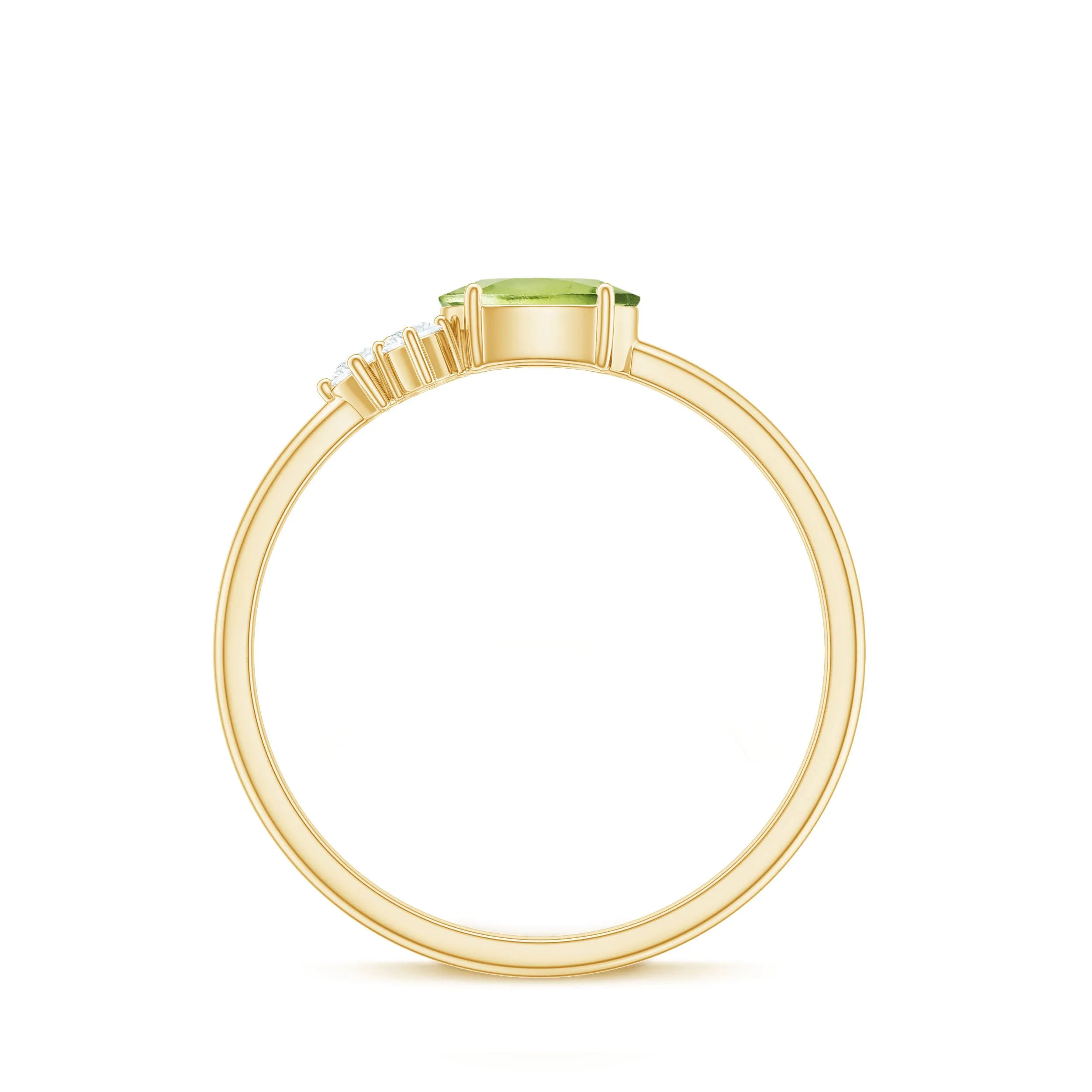 3/4 CT Oval Cut Peridot Promise Ring with Diamond Trio