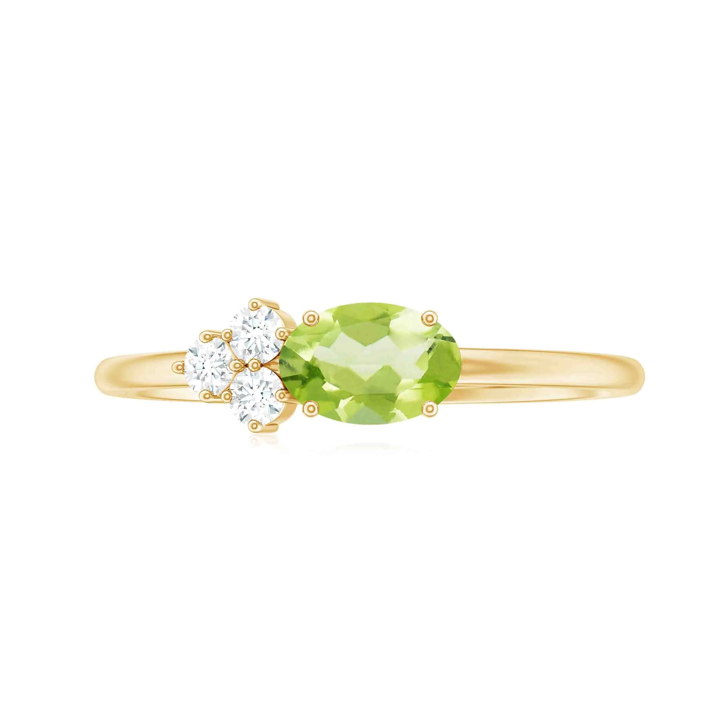 3/4 CT Oval Cut Peridot Promise Ring with Diamond Trio