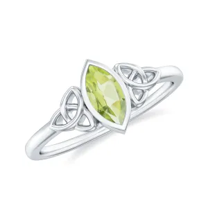 3.5X7 MM Marquise Cut Peridot Solitaire Ring with Gold Celtic Details