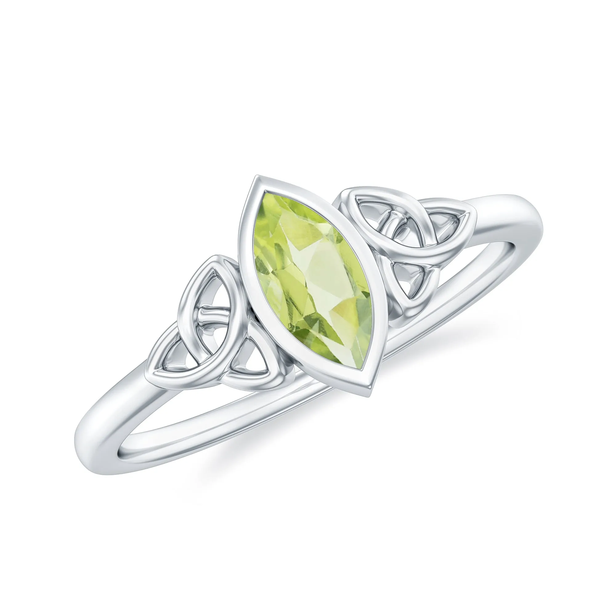 3.5X7 MM Marquise Cut Peridot Solitaire Ring with Gold Celtic Details