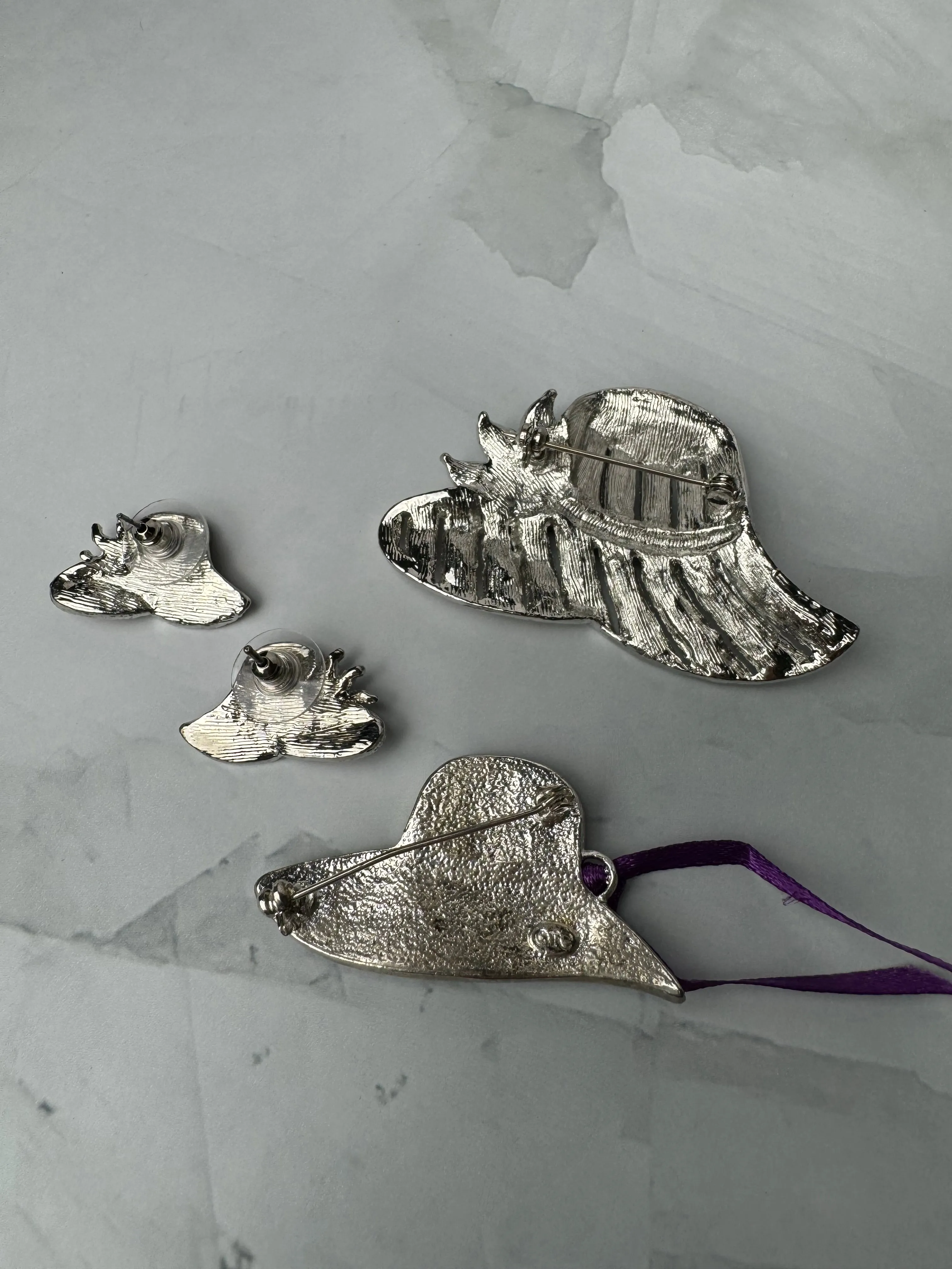 4-Piece Red Hat Lady Society Silver Tone Jewelry Lot