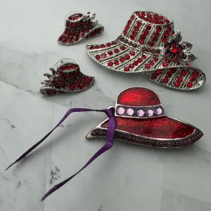 4-Piece Red Hat Lady Society Silver Tone Jewelry Lot