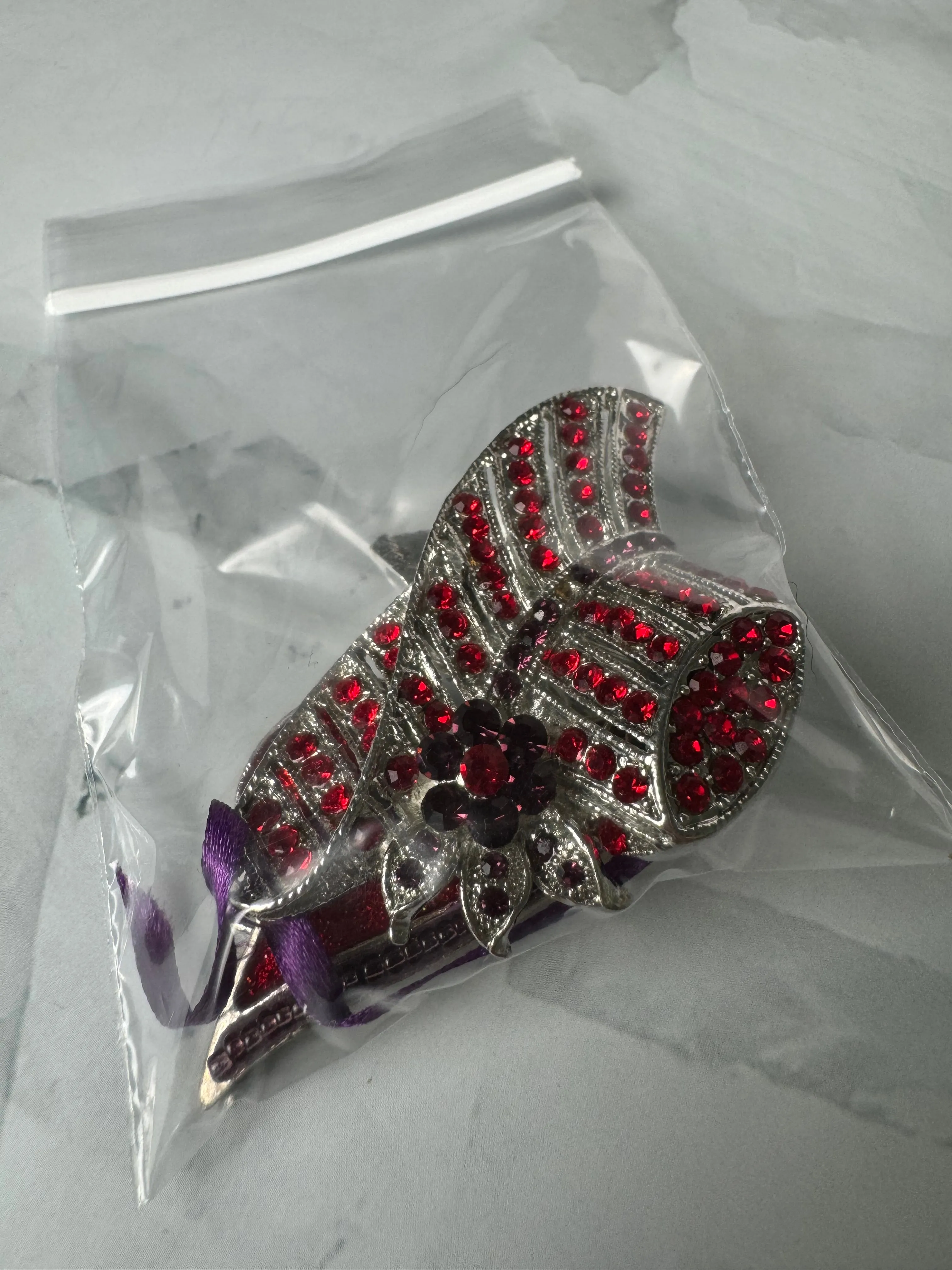 4-Piece Red Hat Lady Society Silver Tone Jewelry Lot