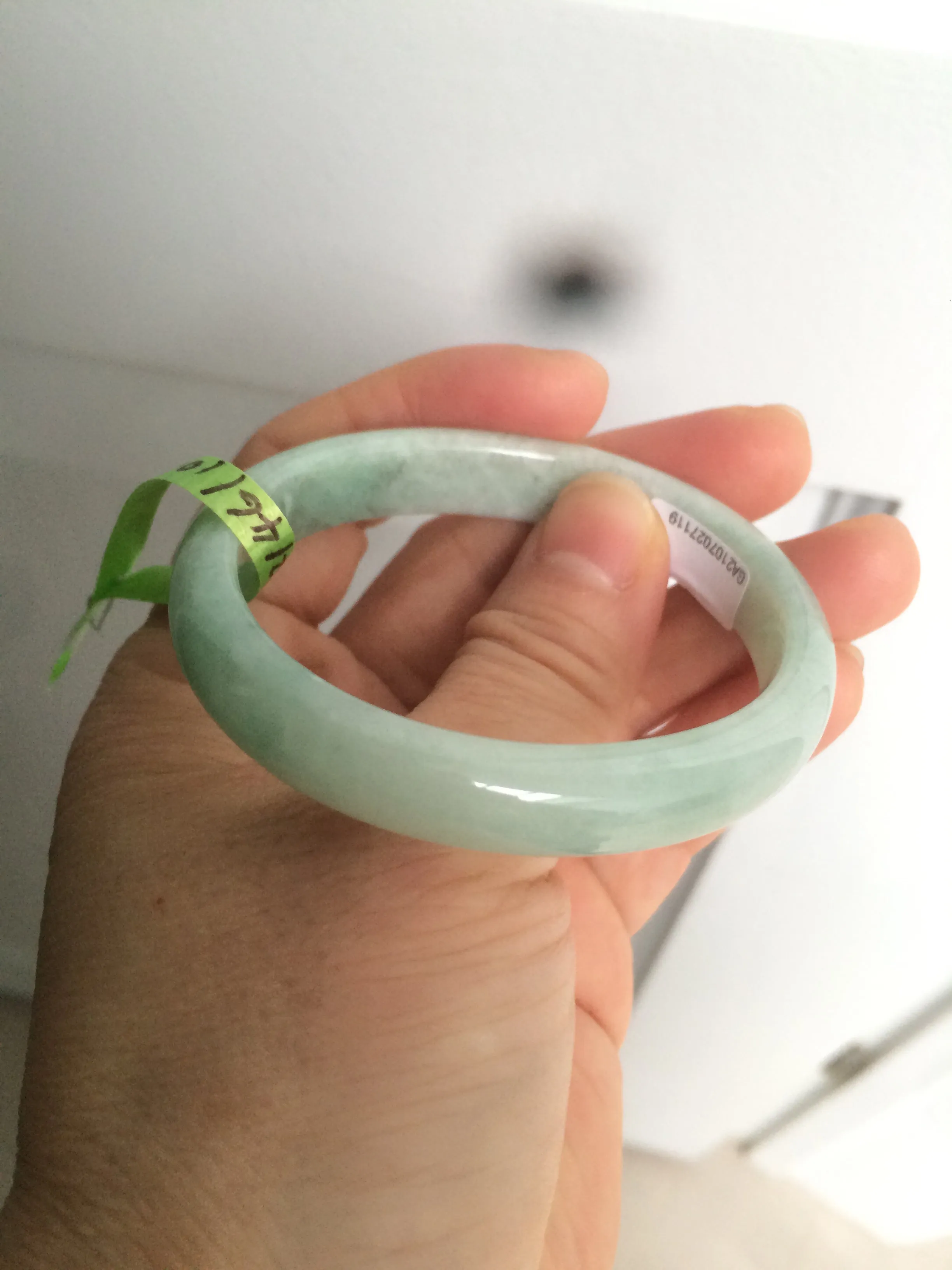 49mm certified Type A 100% Natural light green oval Jadeite Jade bangle AC31-7119