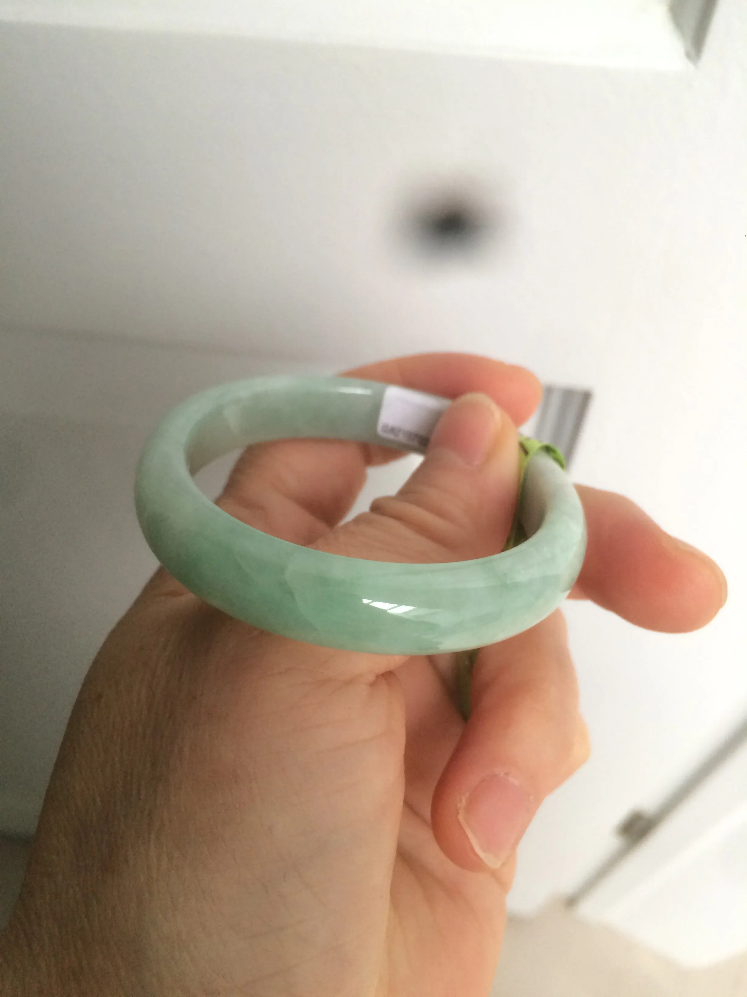 49mm certified Type A 100% Natural light green oval Jadeite Jade bangle AC31-7119
