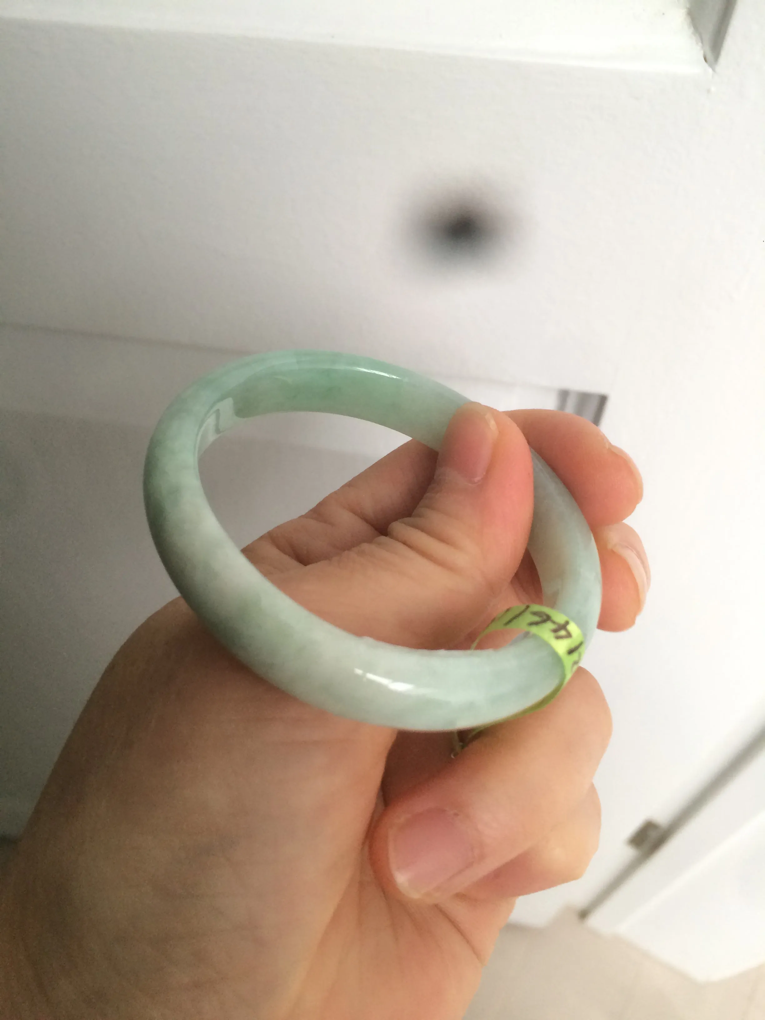 49mm certified Type A 100% Natural light green oval Jadeite Jade bangle AC31-7119