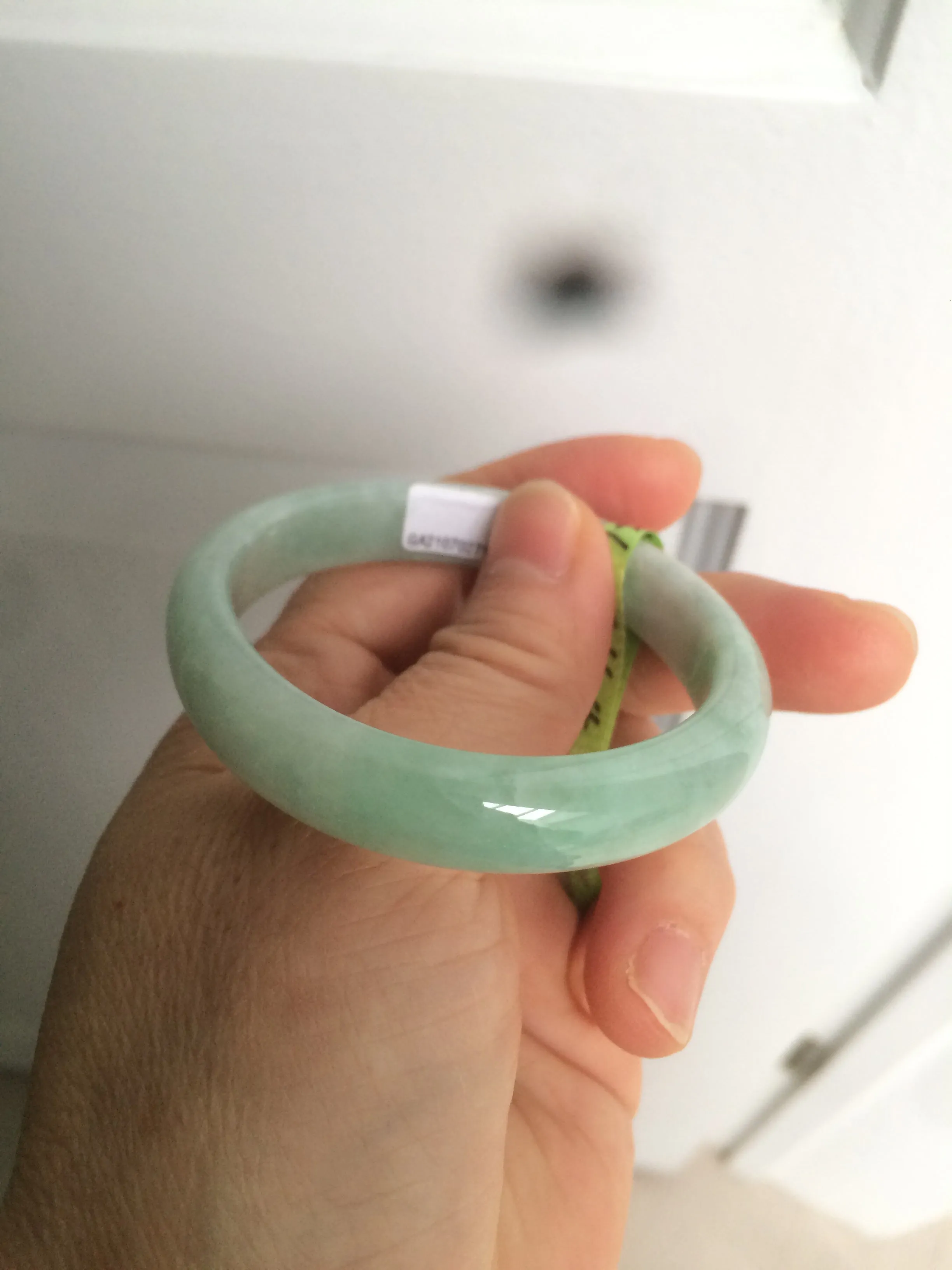 49mm certified Type A 100% Natural light green oval Jadeite Jade bangle AC31-7119
