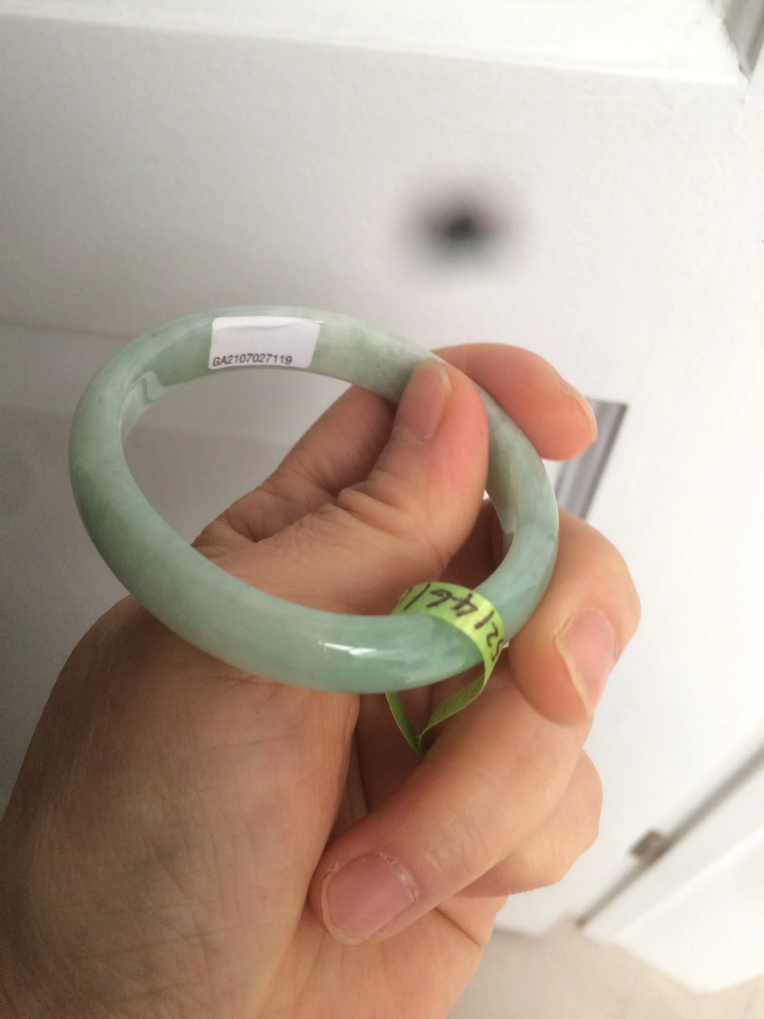 49mm certified Type A 100% Natural light green oval Jadeite Jade bangle AC31-7119