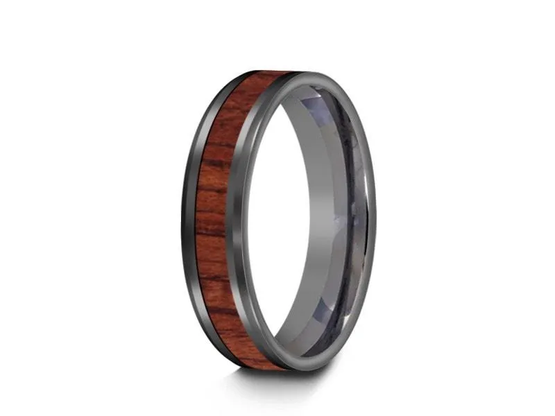 5MM HAWAIIAN Koa Wood Tungsten WEDDING BAND BEVELED AND GRAY INTERIOR