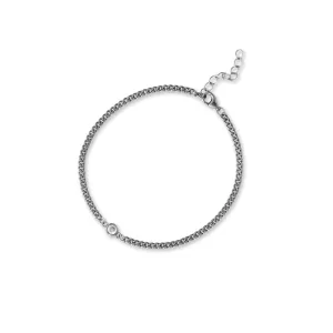6.5"   1" Rhodium Plated Bezel CZ Curb Chain Bracelet