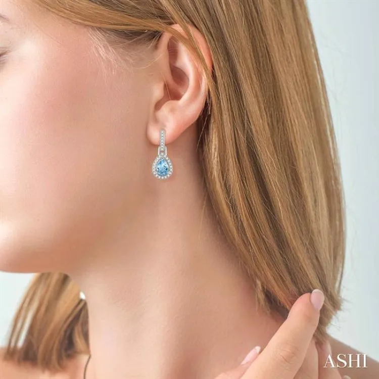 6x4 MM Pear Shape Aquamarine and 1/5 ctw Round Cut Diamond Earrings in 10K White Gold
