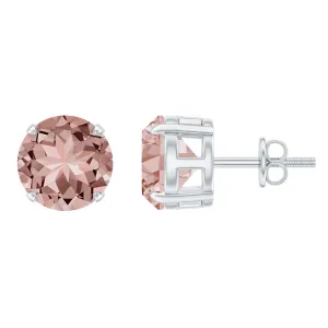 8 MM Round Morganite Solitaire Stud Earrings in Claw Setting