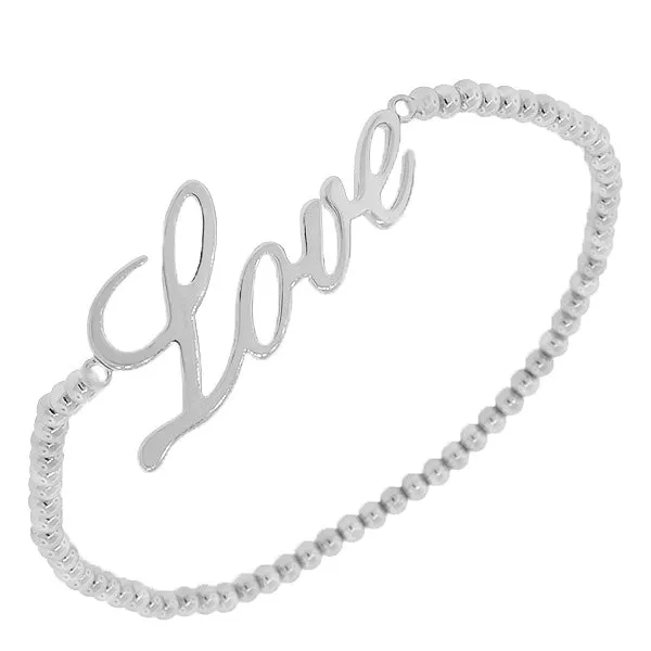 925 Sterling Silver Beaded Love Heart Charm Stretch Cord Bracelet
