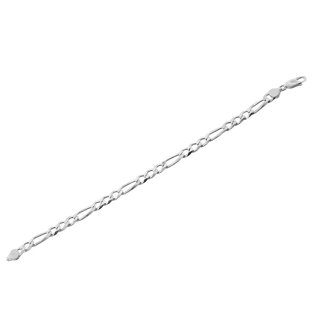 925 Sterling Silver Figaro Link Mens Chain Bracelet - Made in Italy, 9"