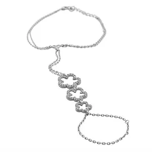 925 Sterling Silver Flower Clover CZ Finger Hand Jewelry Ring Bracelet