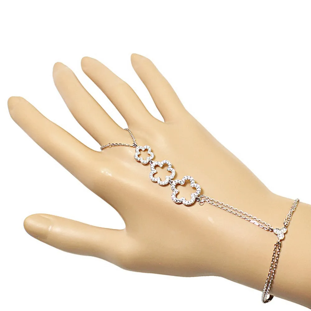 925 Sterling Silver Flower Clover CZ Finger Hand Jewelry Ring Bracelet