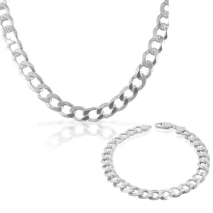925 Sterling Silver Mens Classic Cuban Curb Link Chain Necklace Bracelet Set - Made in Italy