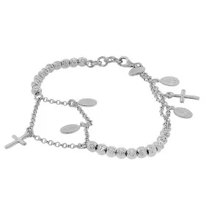 925 Sterling Silver Religious Latin Cross Virgin Mary Christian Chain Bracelet