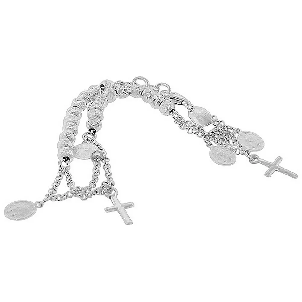 925 Sterling Silver Religious Latin Cross Virgin Mary Christian Chain Bracelet