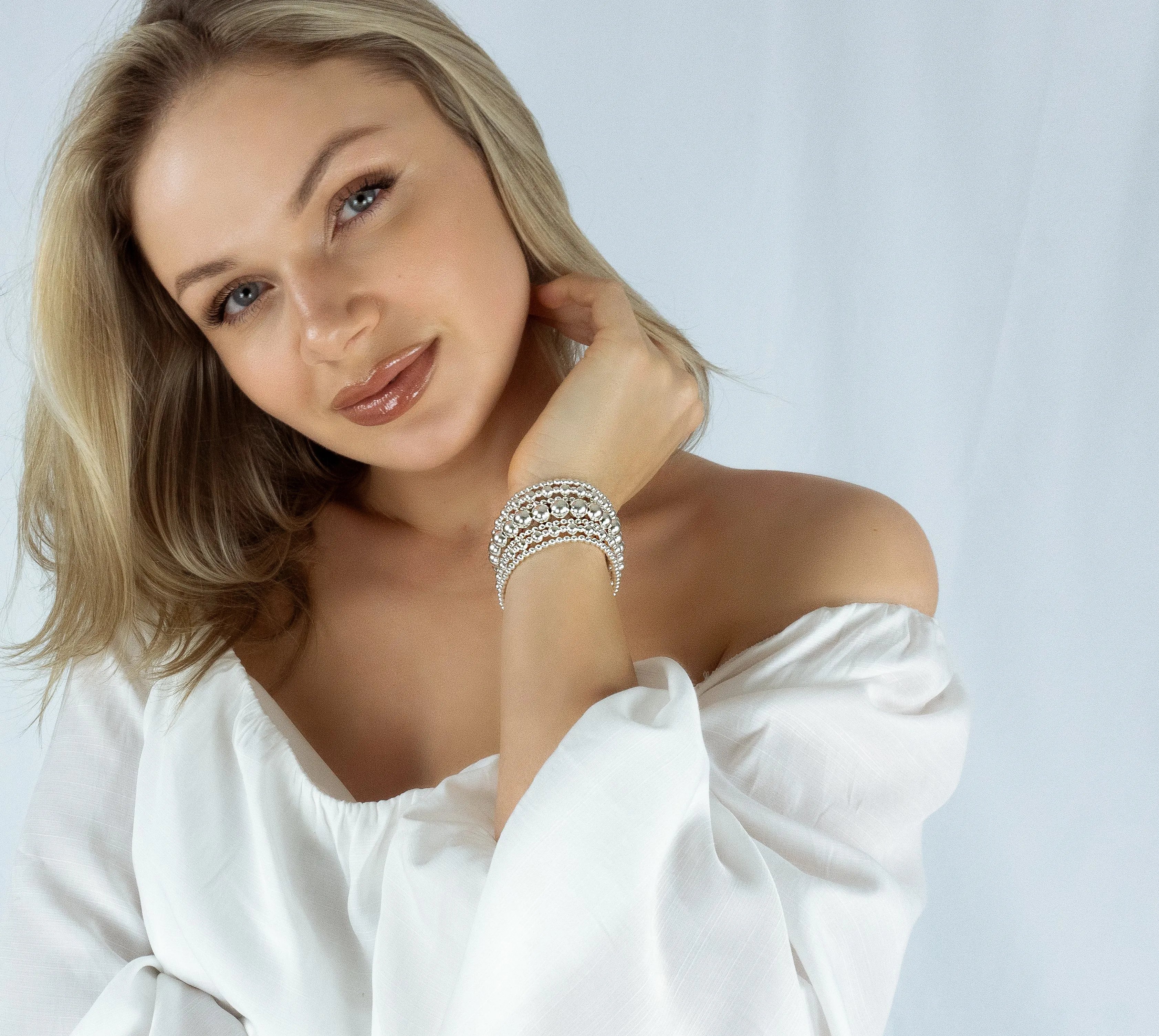 925 Sterling Silver Stretch Bracelets (Stack of 7), Sterling Silver Stacked Bracelet