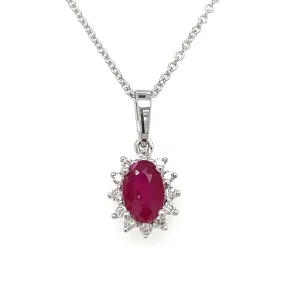 9ct White Gold Earth Grown Princess Di Style Ruby & Diamond Pendant