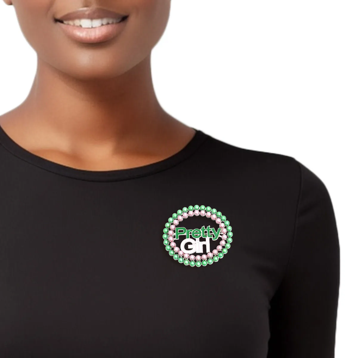 AKA Sorority Inspired Pink Green Pearl, Alpha Kappa Alpha Pretty Girl Brooch
