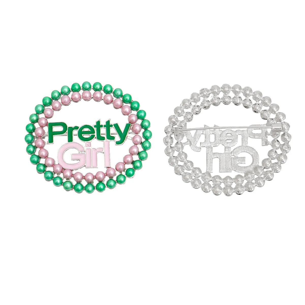 AKA Sorority Inspired Pink Green Pearl, Alpha Kappa Alpha Pretty Girl Brooch