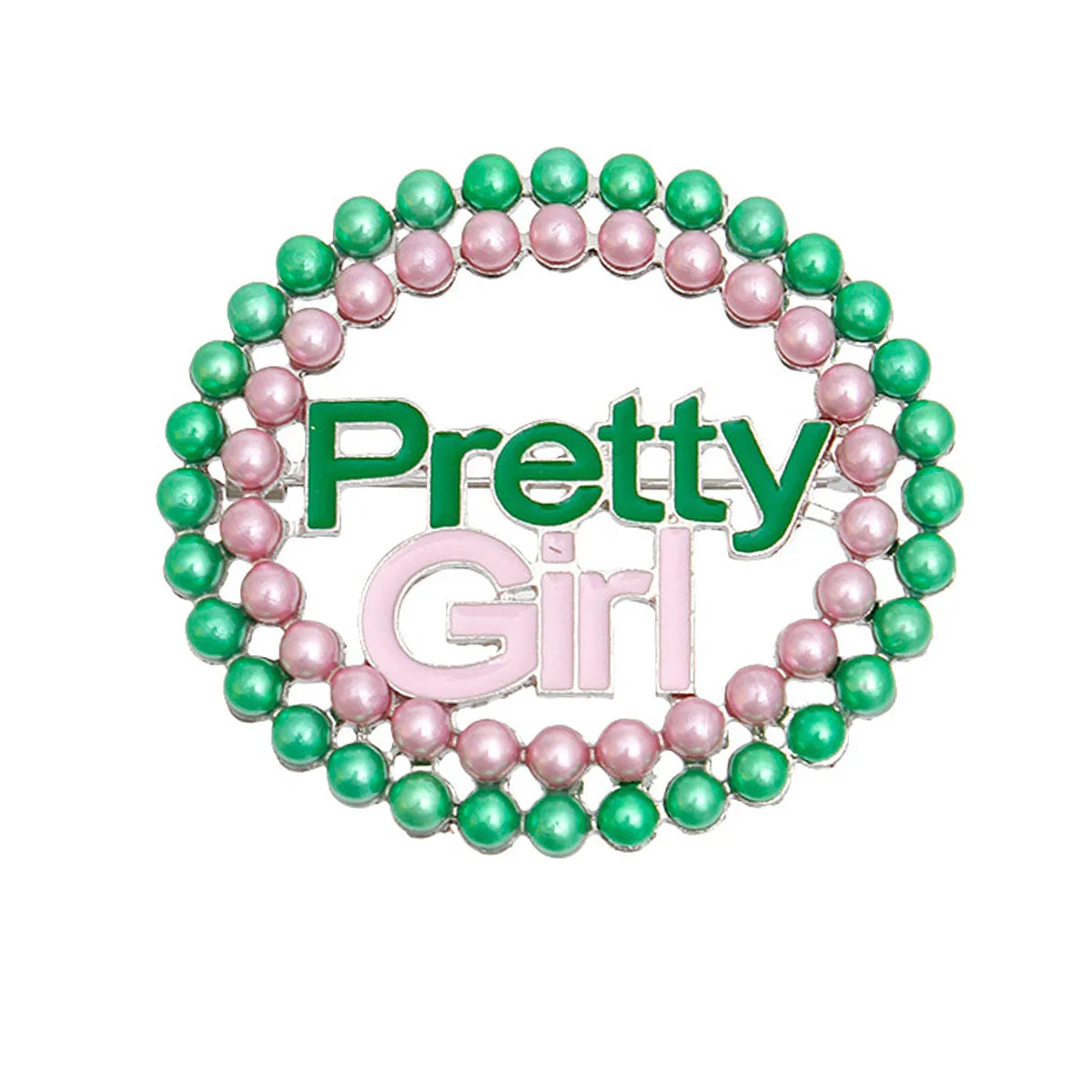 AKA Sorority Inspired Pink Green Pearl, Alpha Kappa Alpha Pretty Girl Brooch